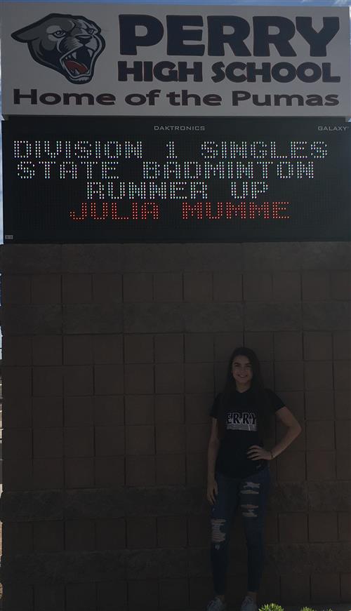 State Runner Up 2017-18 Julia Mumme Badminton Singles 